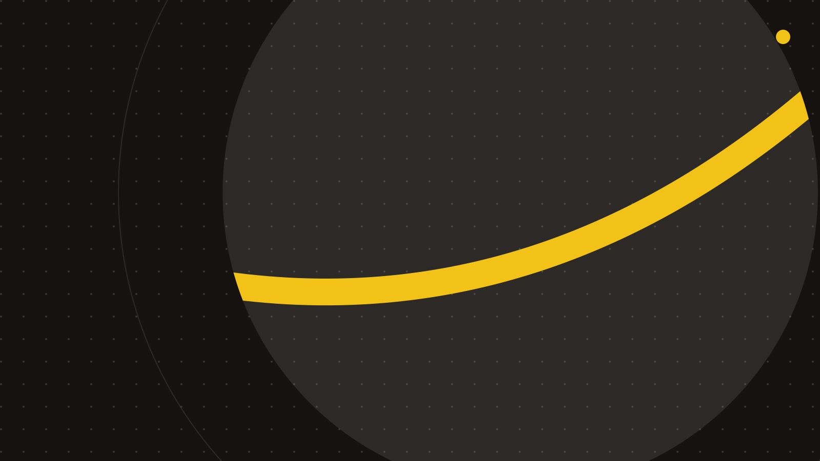 Dark sphere crossed by a gold orbital band on a dotted grid, representing a connected remote team.